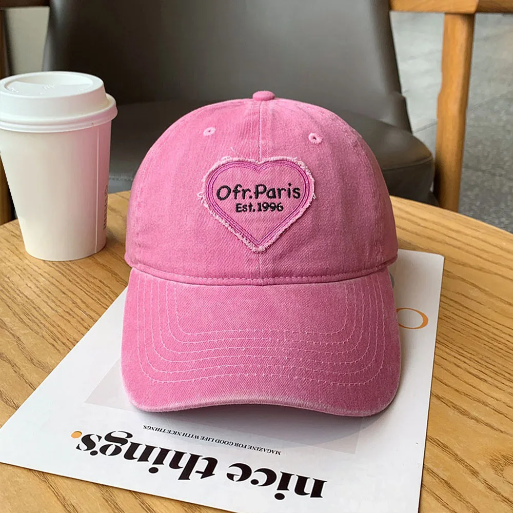 2024 Vintag Washed Cotton Baseball Cap  Pink Love Heart Letter Parent Kids Sun Hats For Boy Girl Spring Summer Snapback Baby Hat