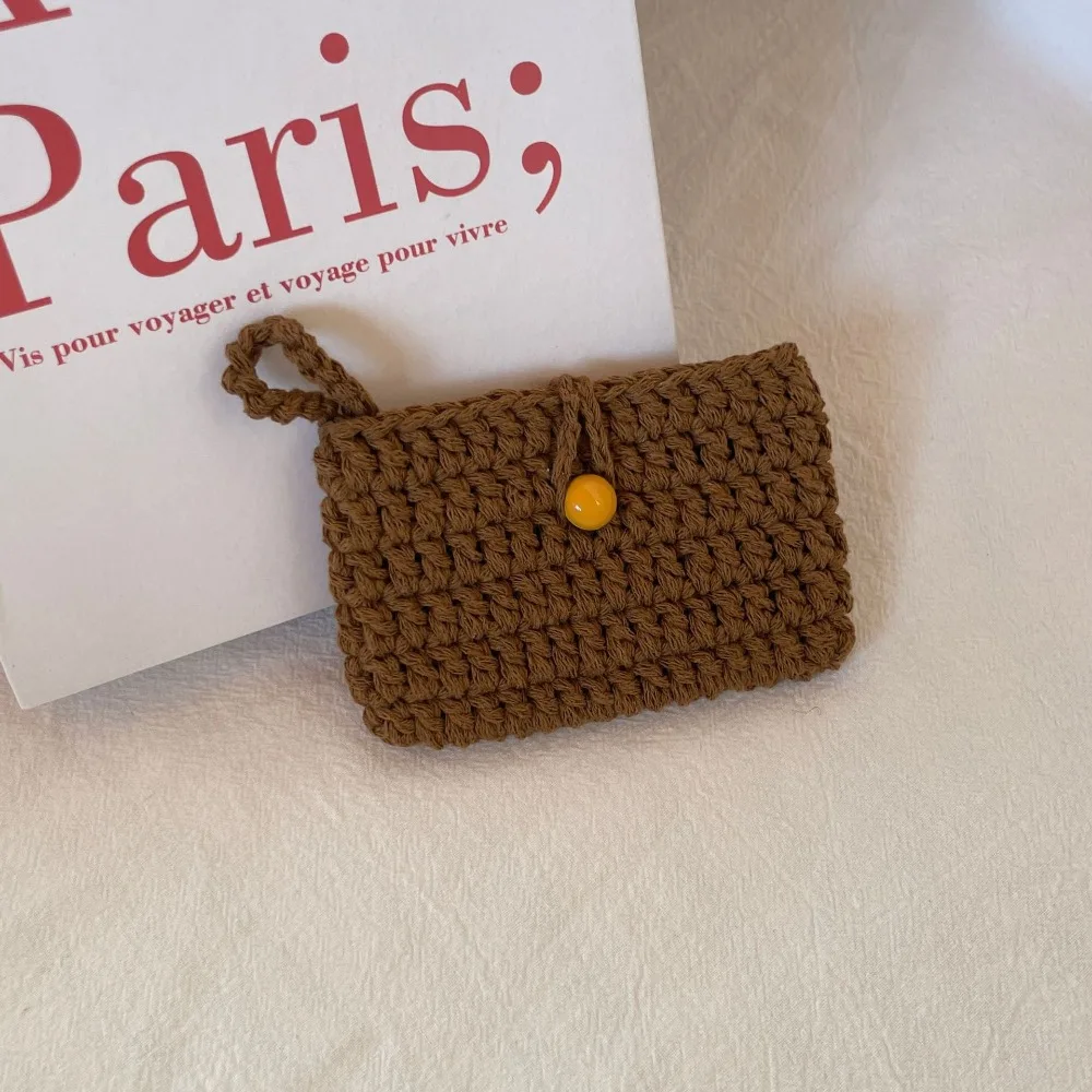 

Ins Solid Color Weaving Card Bag Handmade Knitting Crochet Coin Purse Small Square Mini Handbags for Ladies/Girls