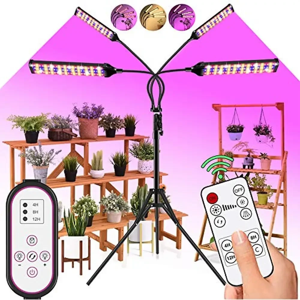 Indoor Plant Grow Light 420LED 300W Full Spectrum Tripod Stand Aluminum Square Control 4/8/12H