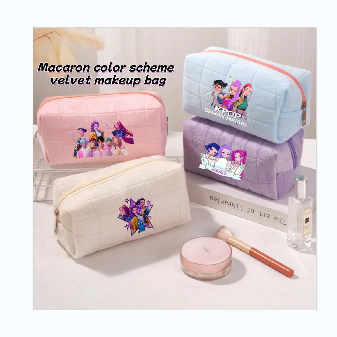 

Kpop Demone Hunter Girl Makeup Bag Soft Cute Anime Print Woman Office Portable Key Coin Toiletries in Cosmetic Case Christmas Gi