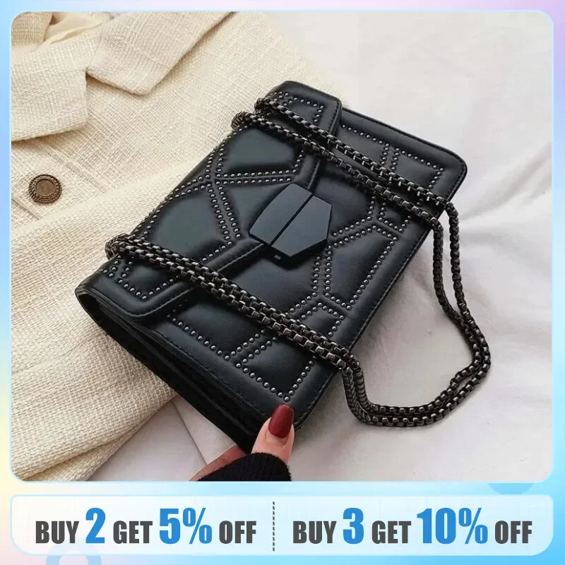 

Yogodlns Vintage Rivet Chain Small Shoulder Bags For Women Flap PU Leather Fashion Small Square Crossbody Bag Designer Handbag