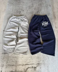 Fashion trend brand High street sports sweatpants men Y2k loose straight pants Hip hop American winter couple Goth vintage pants
