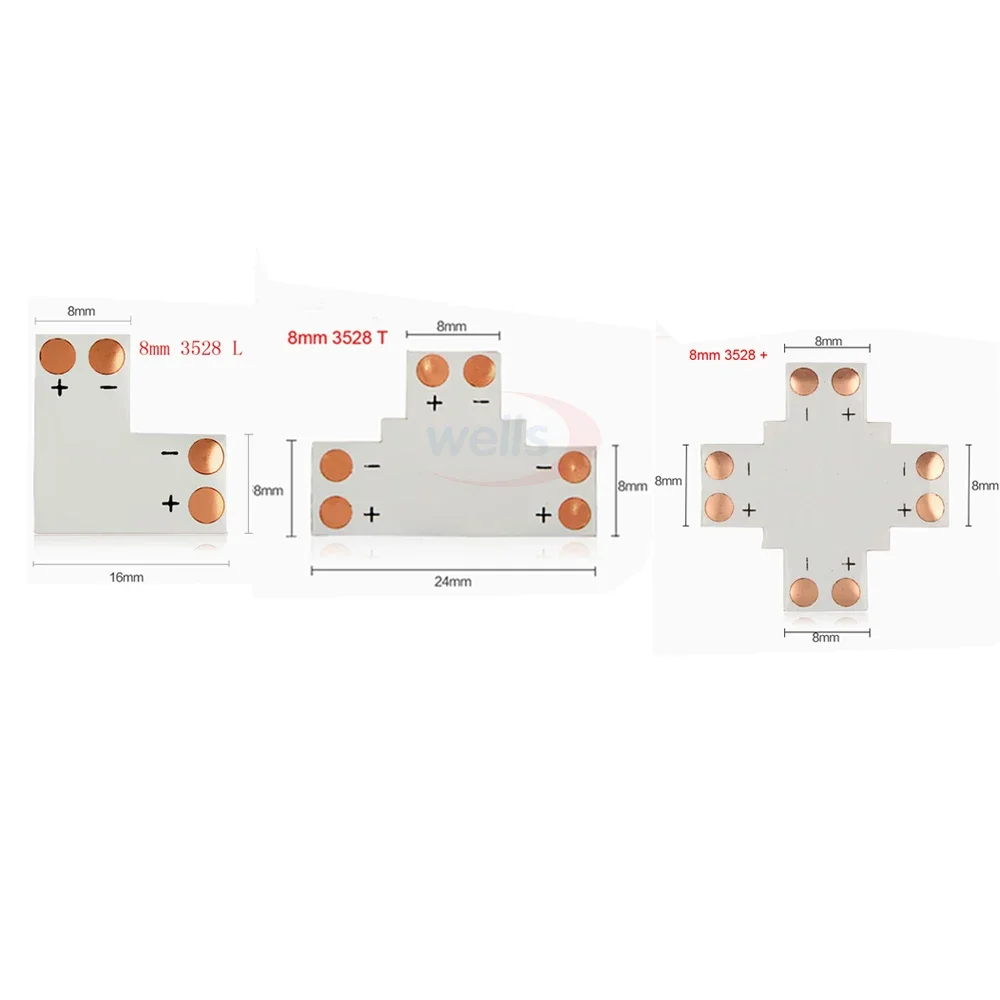 5pcs 2Pin 3Pin 4Pin LED Connector 8mm 10mm L/T/X Shape FPC Free Welding Adapter Use For 3528 2812 5050 RGB Light Strip