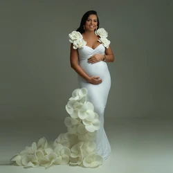 Pretty Flowers Mermaid Maternity Dress Two Ways Of Wearing Handmade Floral Long Pregnant Women Gowns Newest Spandex Bridal Dress