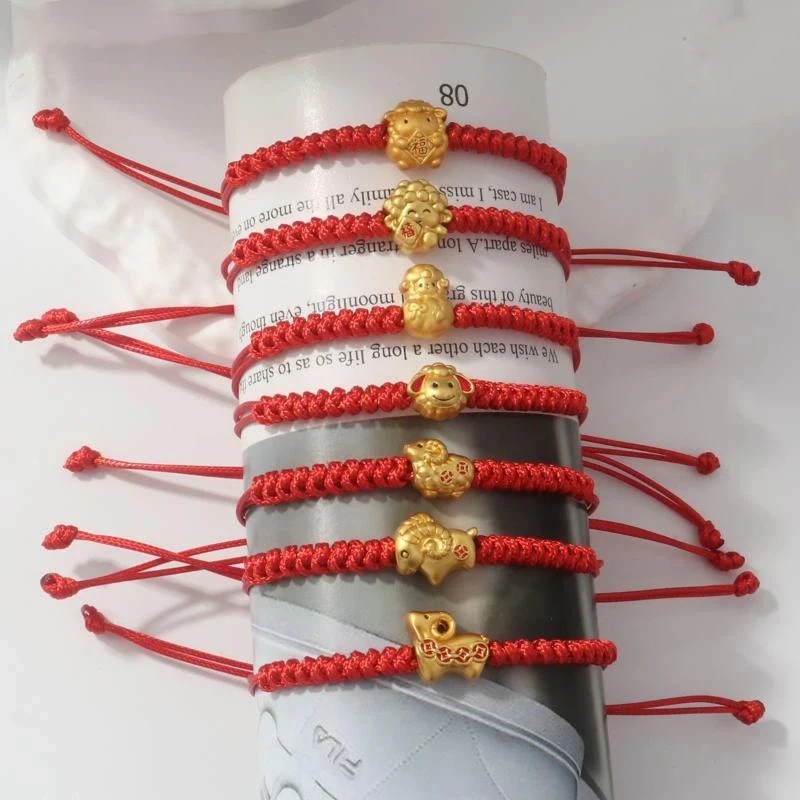 Handmade Red Braided Rope Bracelet With Gold Goat Charm Adjustable Size Perfect For Zodiac Year Gift Daily Wear Lucky Accessory