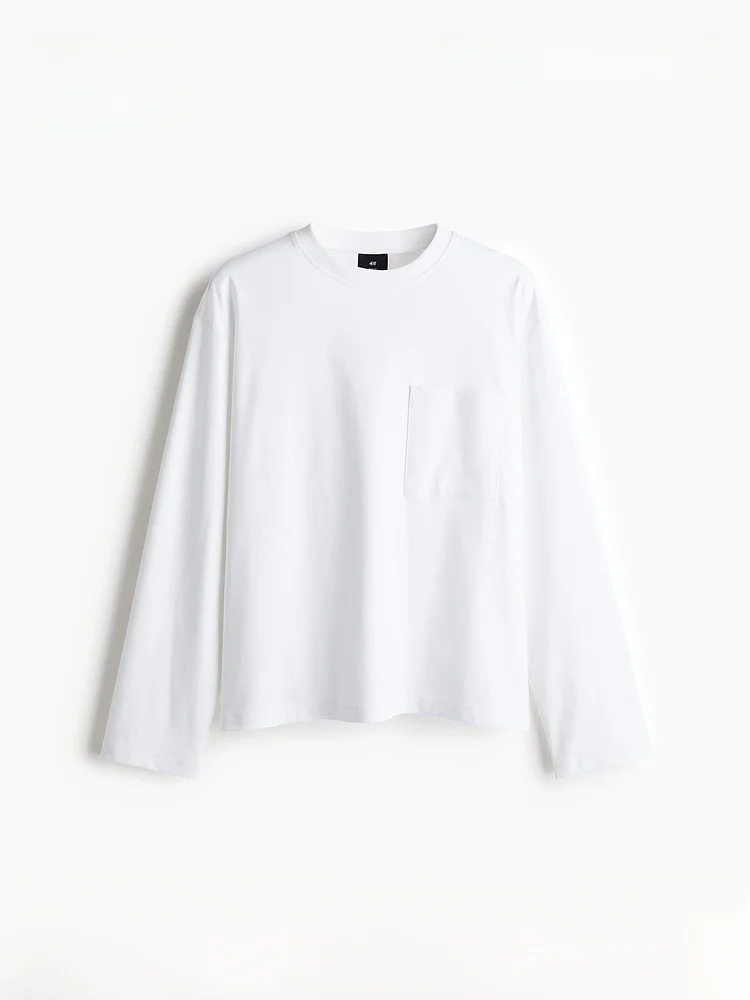 

H&M Men's Loose Fit Long Sleeve T-Shirt Cotton Sweat Cloth Summer New Style Casual Style Regular Length Comfortable Top