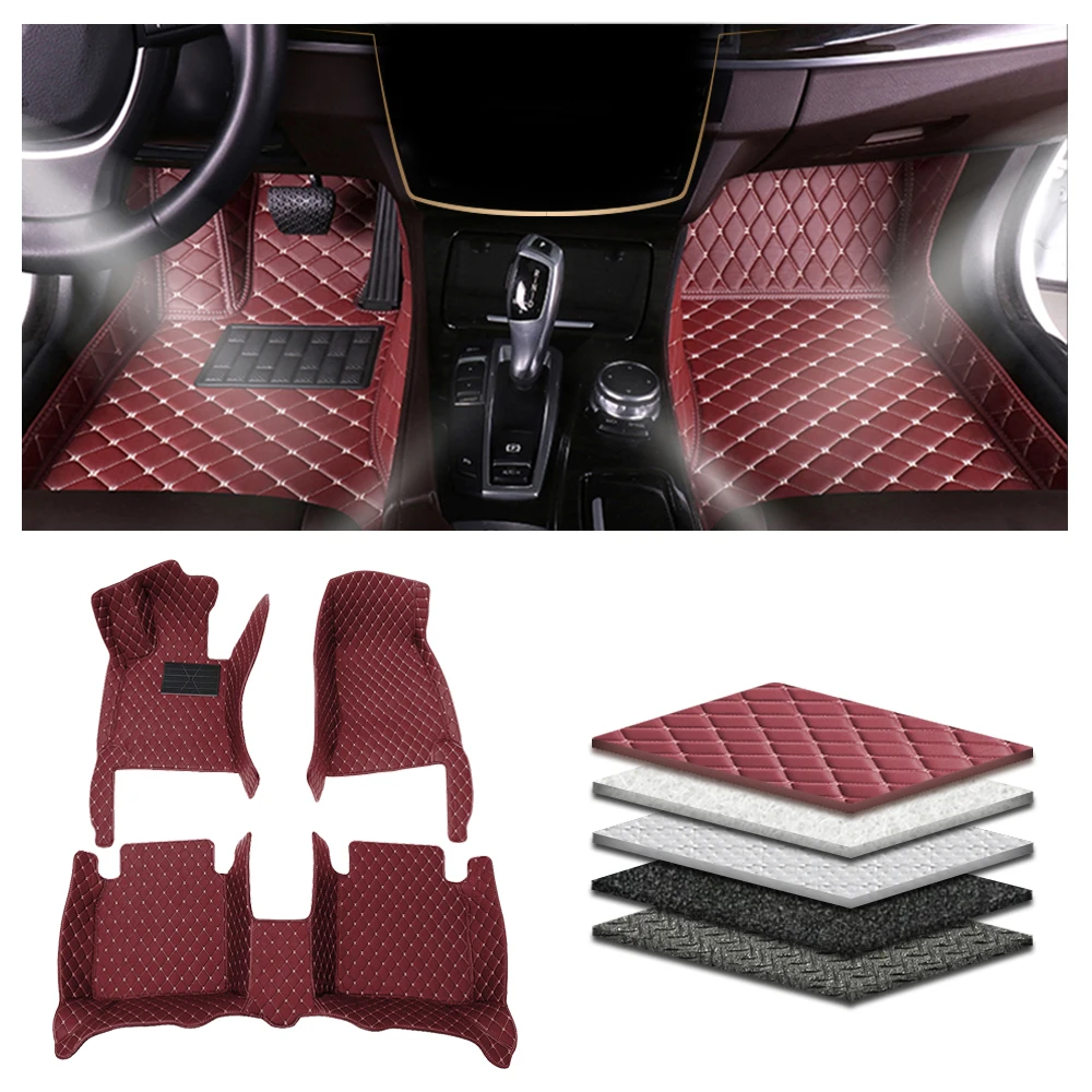 Car Floor Mat Carpet liners For opel l For astra 2015–2021 B15 PU Leather Non-Slip Floor Liner Full Set wine red