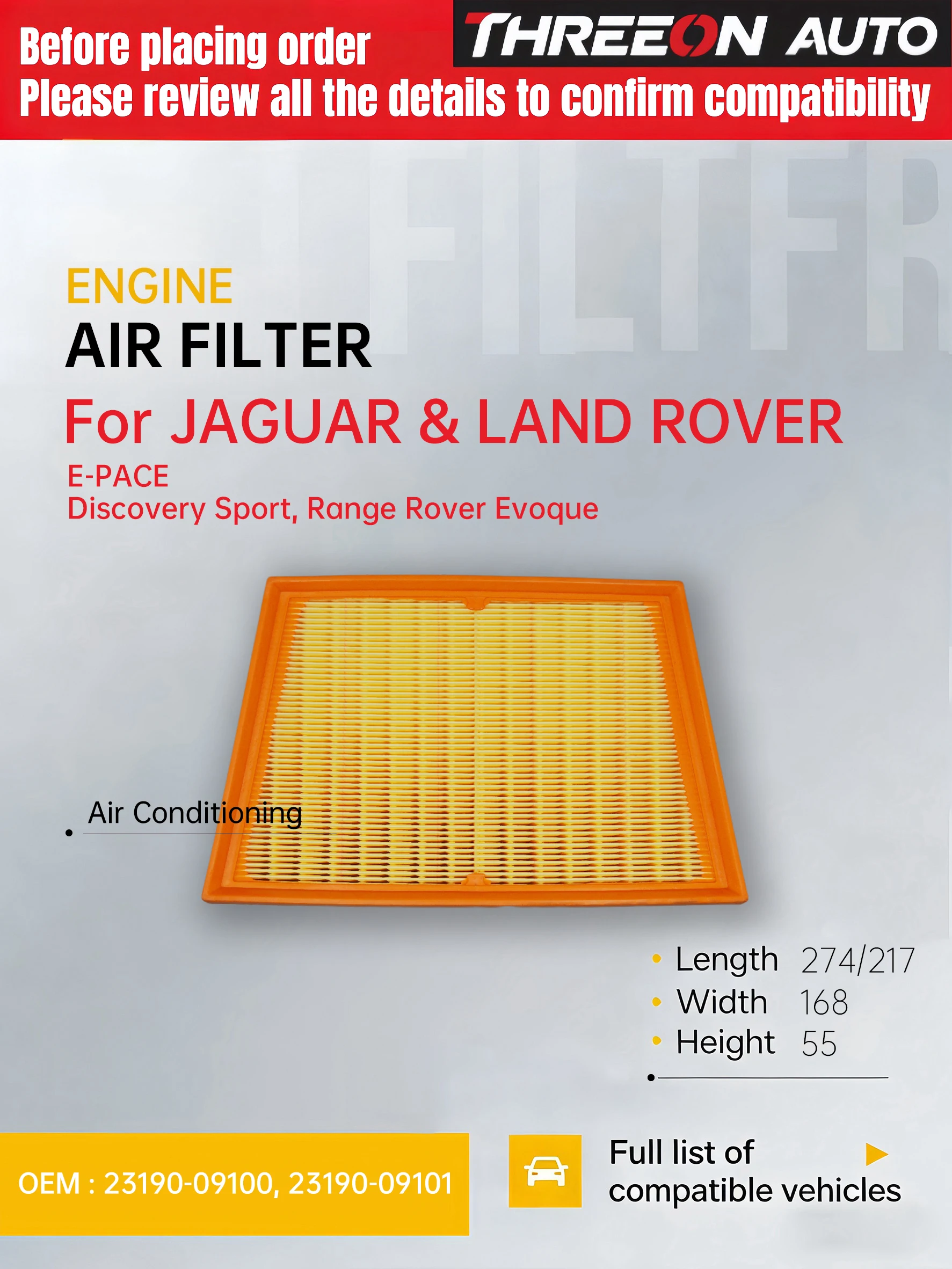 Für Jaguar E-Pace 2,0 t Land Rover Entdeckung Rover Aurora 240ps 2,0 t t2h8107 Westguard ma9529 Luftfilter GJ32-9601-AA lr071942