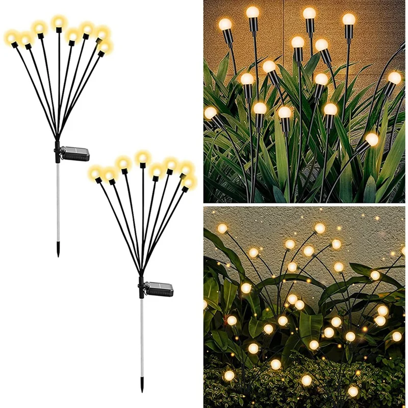 

Solar Garden Lights Upgraded 8LED Firefly Lights Solar Outdoor Waterproof, Swaying Lights Decoration, Warm White 2PCS