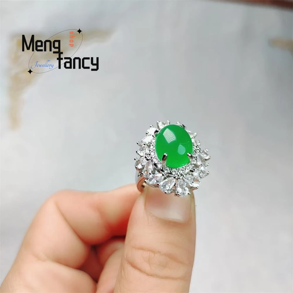 

High-Grade A Natural Green Chalcedony Jade Ring And A Live Ring For Your Girlfriend Fashion Jewelry Exquisite Elegant Luxury