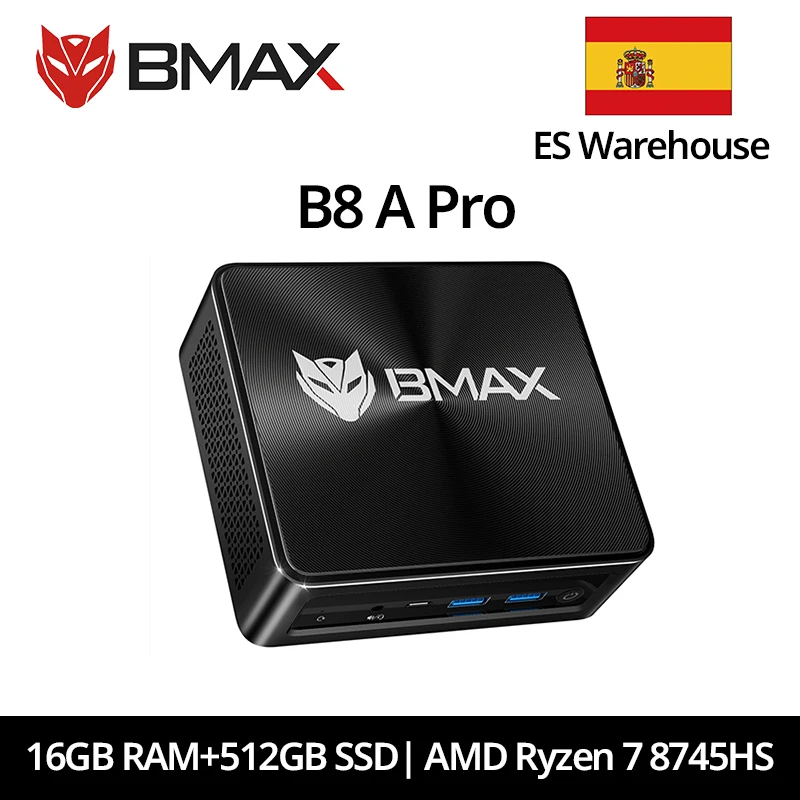 Bmax B8 A Pro Mini-PC AMD Ryzen 7 8745Hs Prozessor AMD Radeon 780M Grafik 16GB RAM 512GB SSD Windows 11 WLAN Bluetooth USB HDMI Type-C DP Mini-PC