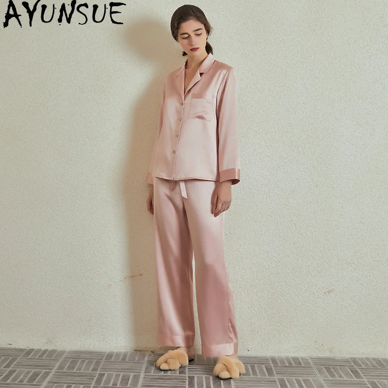 AYUNSUE 100% Genuine Silk Pajamas for Women 30MM Silk Night Wear Female 2026 Spring Summer Sleepwear Bathrobes Pijama Feminino