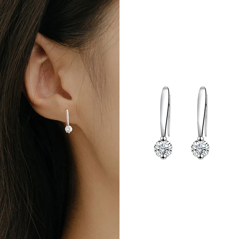 

100% 925 Sterling Silver Zircon Geometric Earring for Women Girl Fashion U-shaped Design Jewelry Birthday Gift Dropshipping