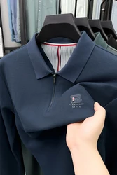 High end brand embroidered polo shirt men's long sleeved autumn 2024 new item 100% cotton casual half zipper business T-shirt