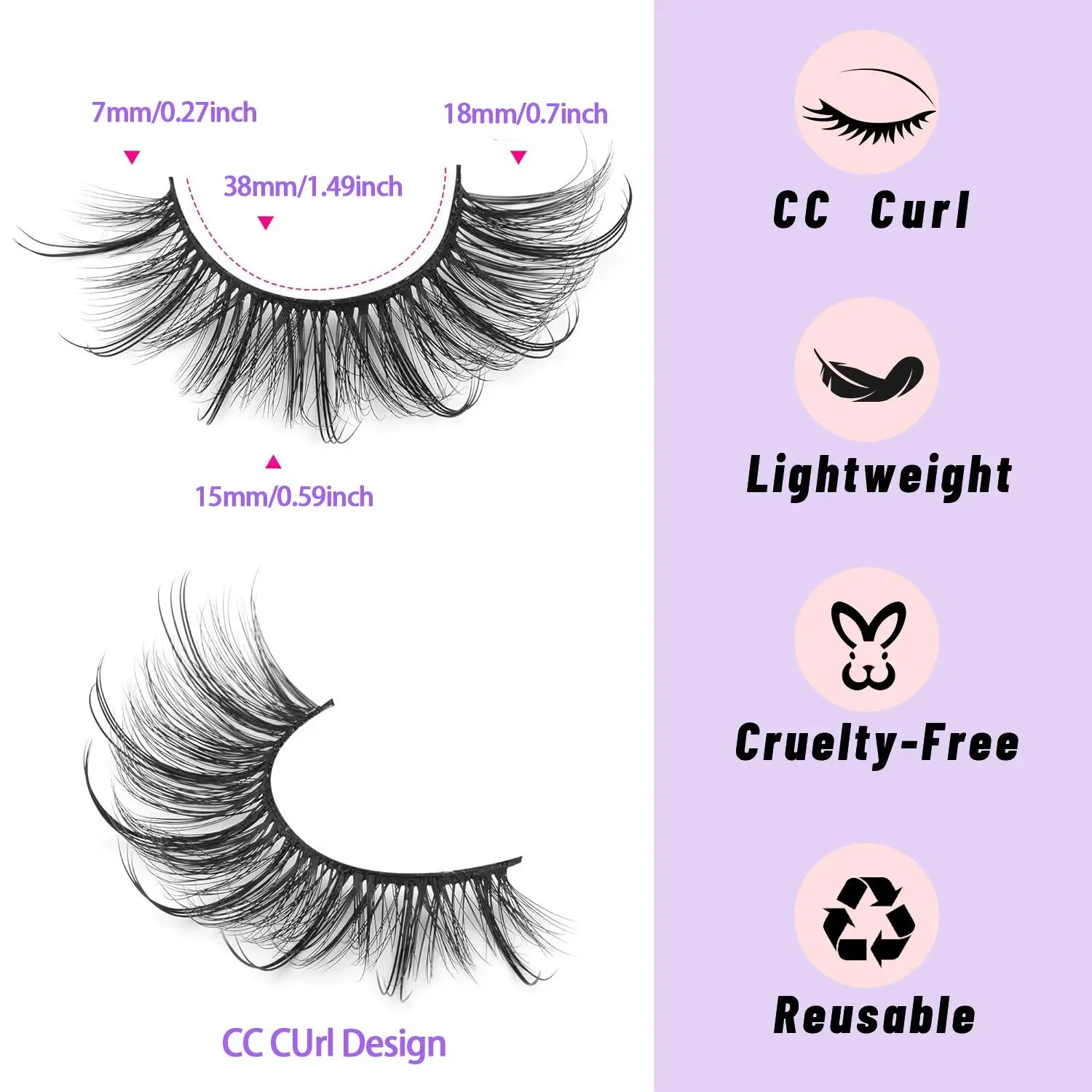 7 Pairs of Fluffy Faux Mink False Eyelashes, Lightweight Fairy Cat-Eye Style, Pointed Cluster Full-Strip Lashes, Natural and Thick Style