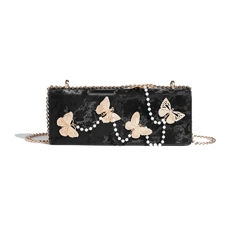 

Rectangle Women Shoulder bags with Butterfly Patterns and Pearl Chain Quality Chain Handbags Clutch for Daily Parties & Banquets