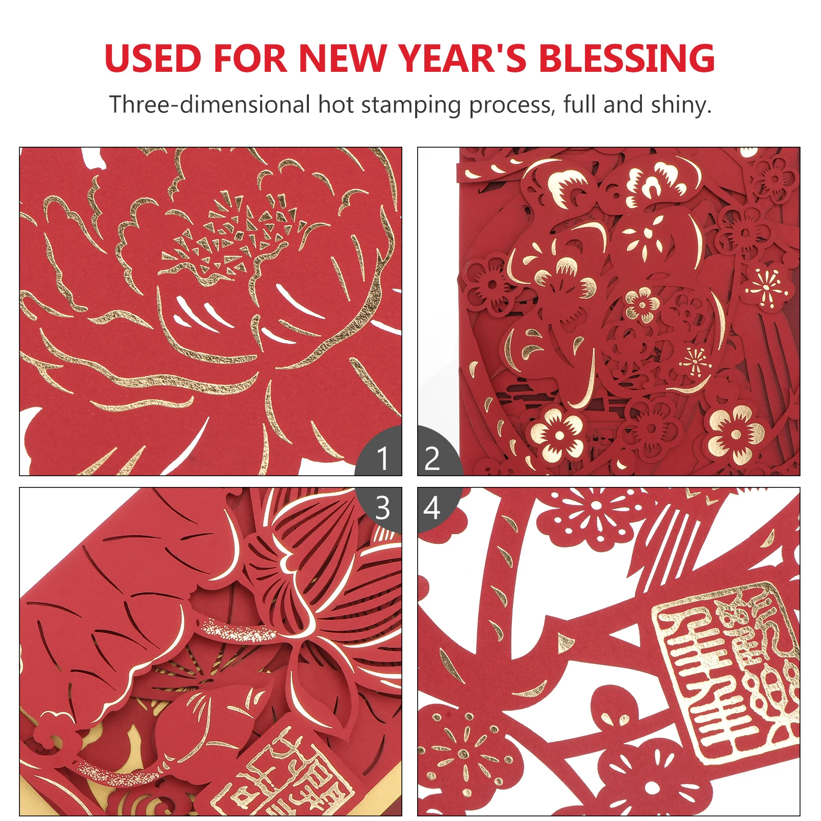 

6Pcs New Year Greeting Cards Chinese Style Spring Festival Paper Blessing Cards 2021 Fine Texture Craft Holiday Wishes