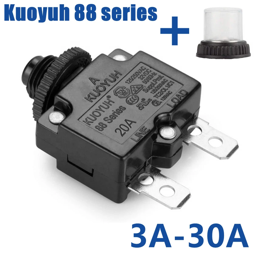 10pcs Kuoyuh 88 series 3a 5A 8A 10A 12A  25A 30A Overload protector switch motor miniature circuit breaker with waterproof cap