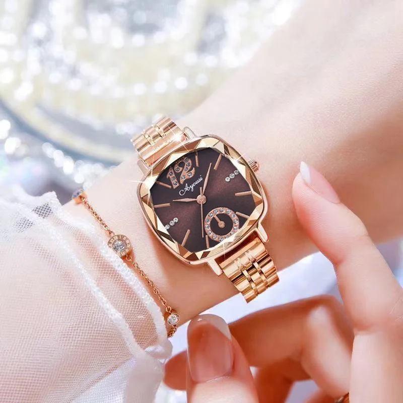 Zagraniczny koreański kompaktowy zegarek damski z podwójnym kalendarzem, modny, delikatny, wspaniały, delikatny zegarek damski z osobowością