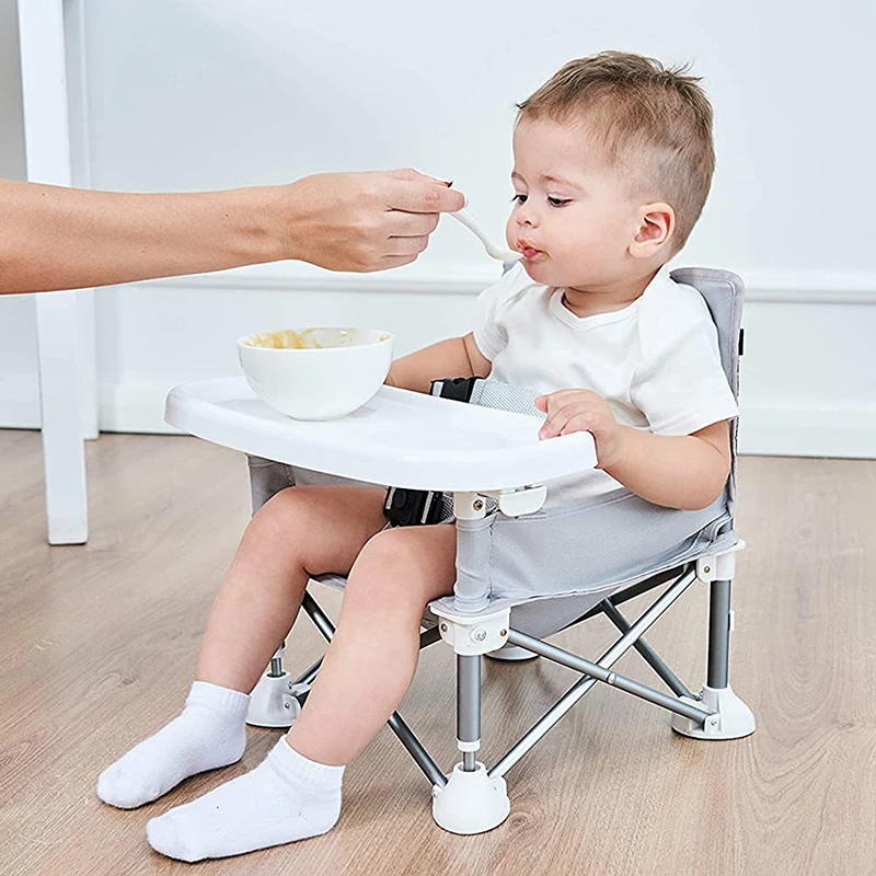 Silla de comedor portátil plegable con placa, cinturón de seguridad, silla de playa para niños, Camping, asiento de alimentación cómodo para bebés