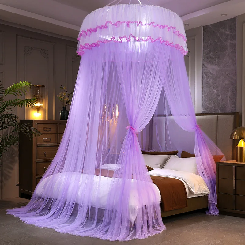

Polyester Dome Mosquito Net Fresh Style Encrypted Mesh Canopy No-Assembly Princess Floor-Standing Ceiling Hanging Bed Curtain