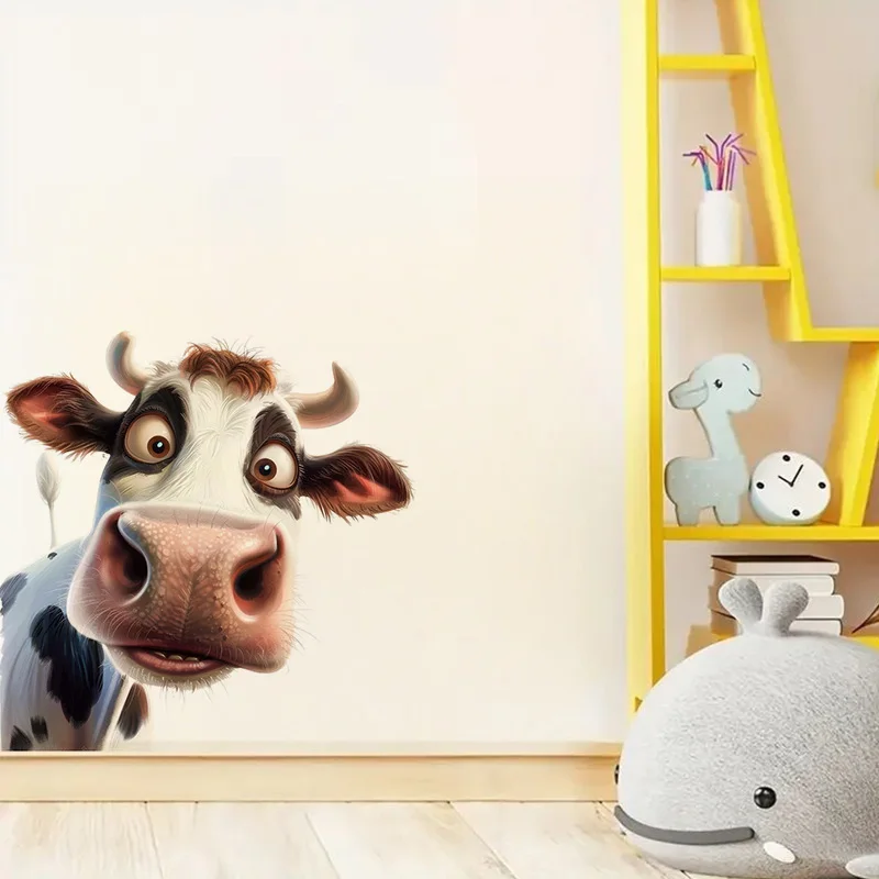 Funny Cow Wall Decals - Self-Adhesive PVC Stickers for Living Room, Bedroom, Bathroom, Fridge, Toilet Lid, Car