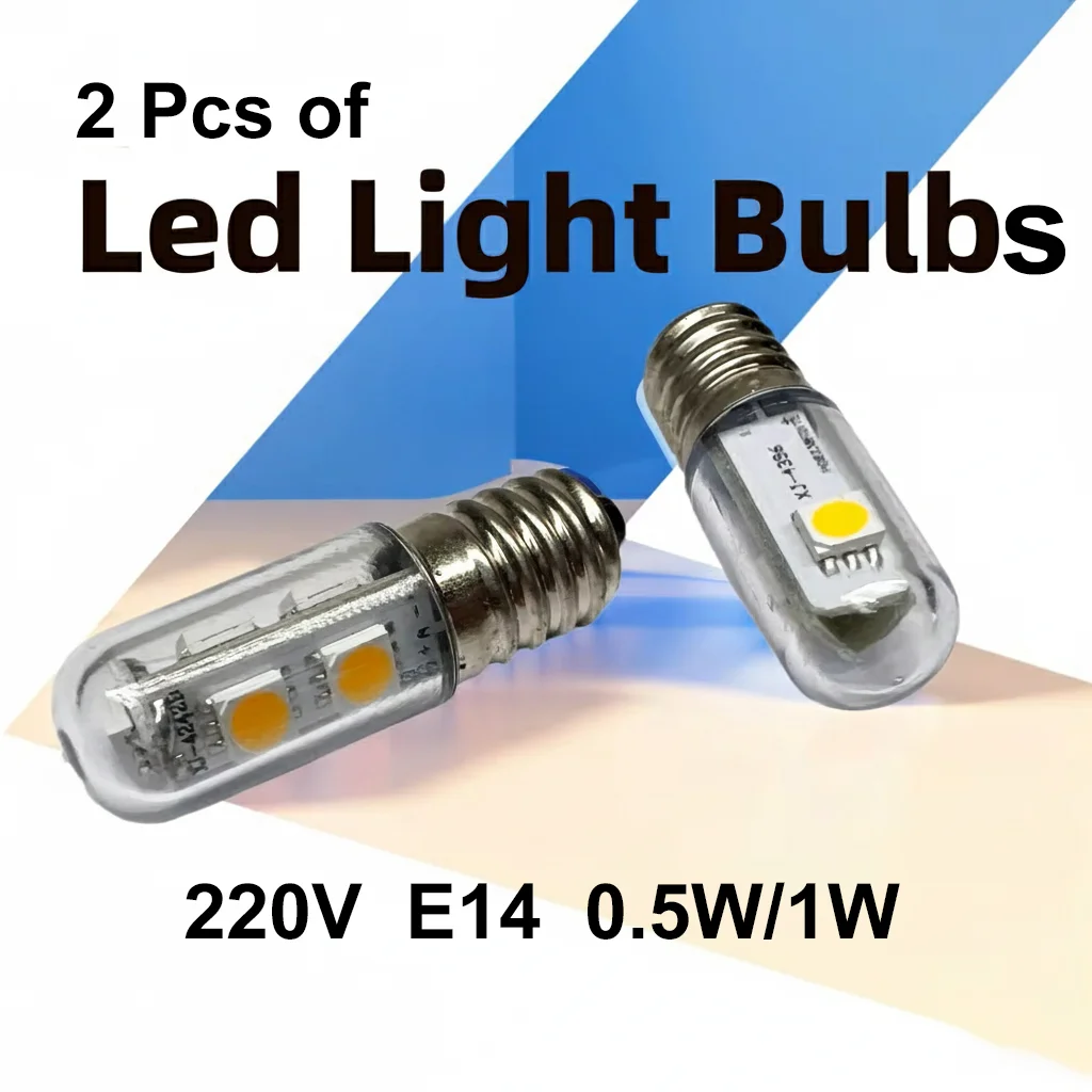 2 Packs of E14 220V Led Light Bulb 0.5W/1W Kitchen Hood Freezer Fridge Refrigerator White Lights Refrigerator Home Lighting