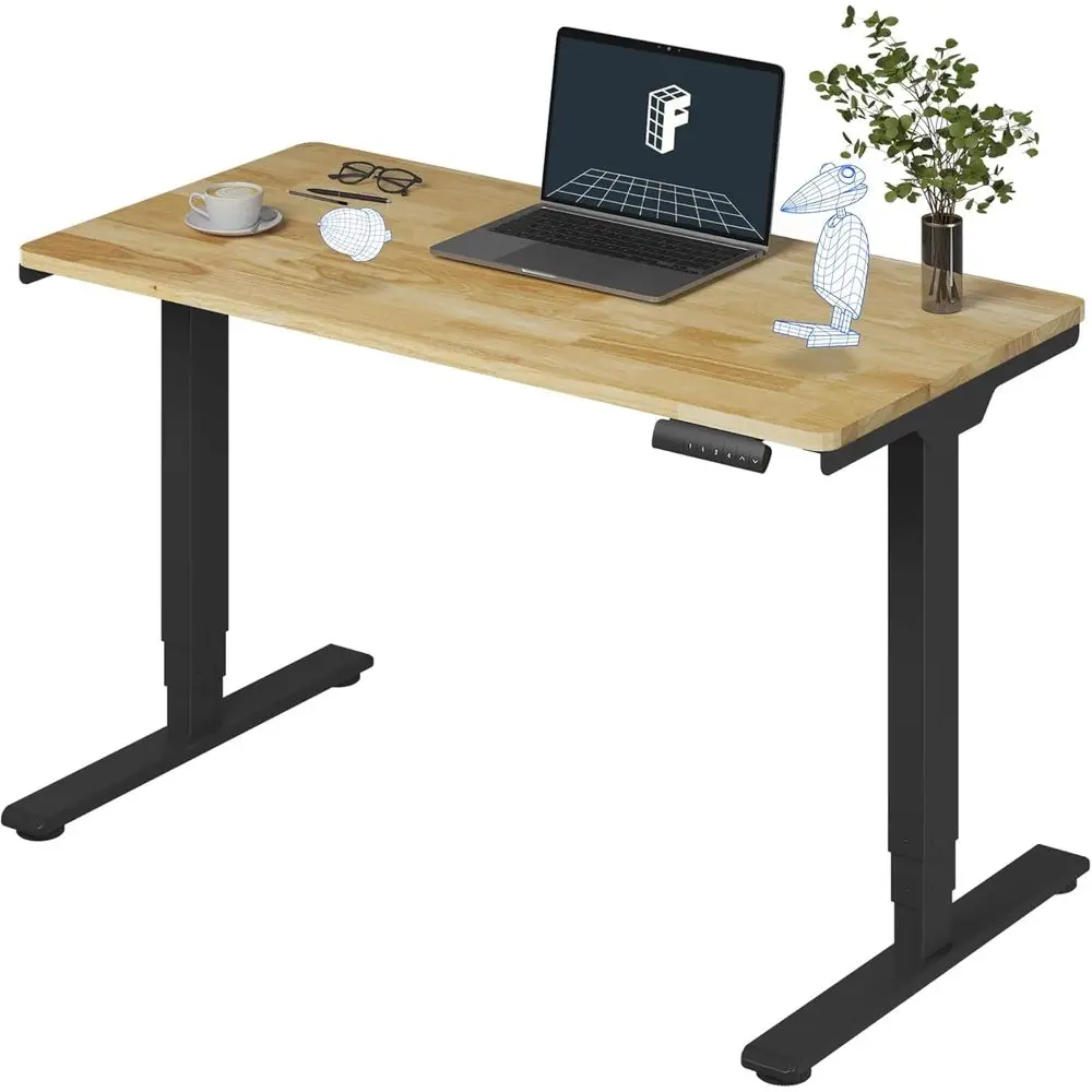 3-Stage Dual Motor Electric Standing Desk, 48x24, Holds 220 lbs, Adjustable Height with Memory Presets, Butcher Block Rubberwood