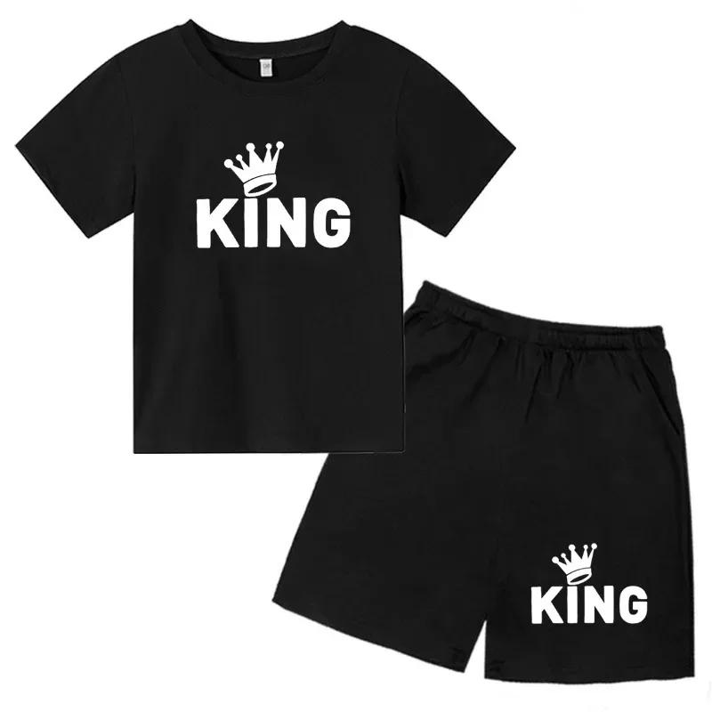 

Summer Boys Girl Cotton Tshirt Letter King Print T-Shirt Children Clothes Kids Short Sleeve T Shirt Shorts Tracksuit 2 Piece Set