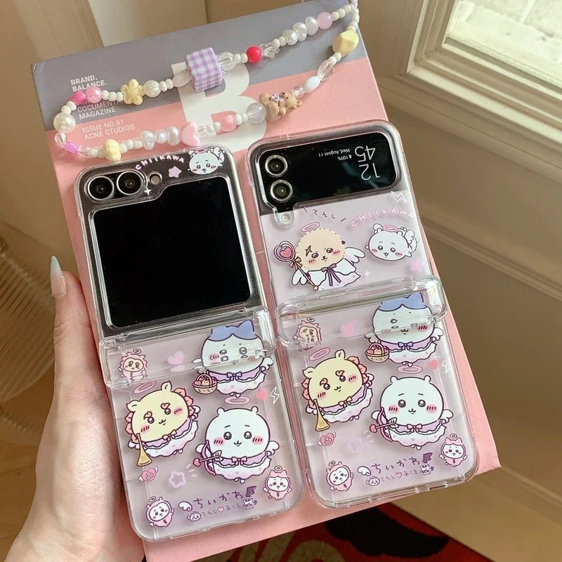 Cute Cartoon Anime Chiikawa Usagi Hachiware Card Wallet Pocket Phone Case For Samsung Galaxy Z Flip 7 6 5 4 3 Cover With Lanyard - náhled 5