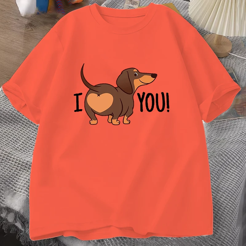 New Unisex Fashion O Neck Tops I Love You Dachshund Printing Shirt Short Sleeve T Shirt Casual Shirt Summer T Shirts