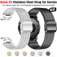 Quick Fit Stainless Steel Strap for Garmin Watch Fenix 6 7 Pro 5 Plus 5s 6s 7s 3HR 945 No Gaps 26mm 22mm Curved End Metal Band