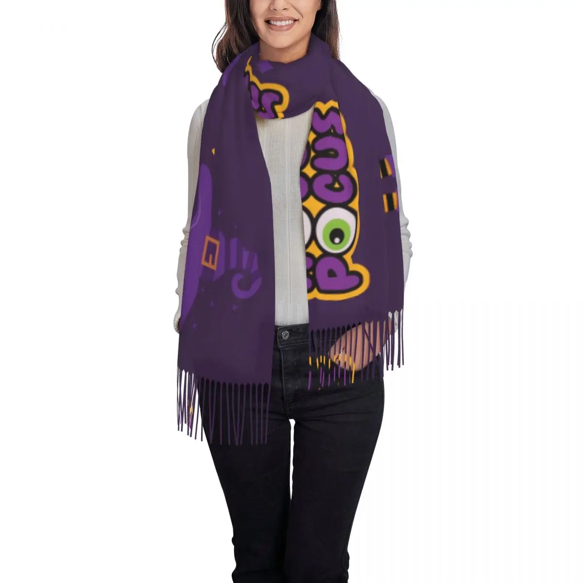 Custom Hocus Pocus Scarf Wrap Women Long Winter Warm Tassel Shawl Unisex Scarves