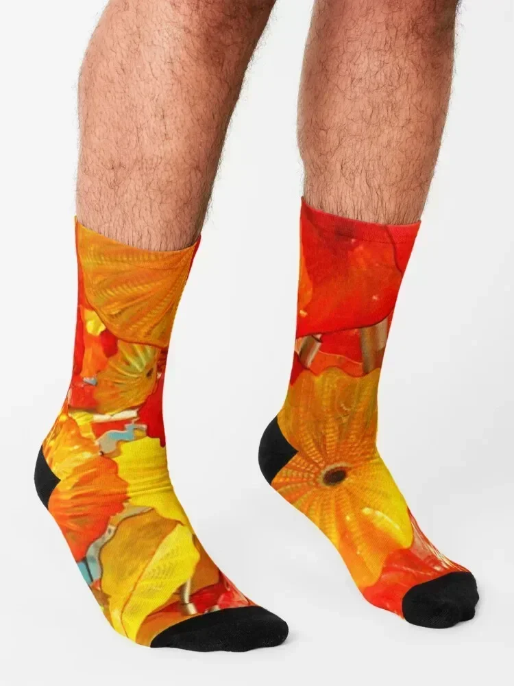 Chihuly Art Red And YellowA-line Dress Socks man colored custom Hiking boots Socks For Girls Men's