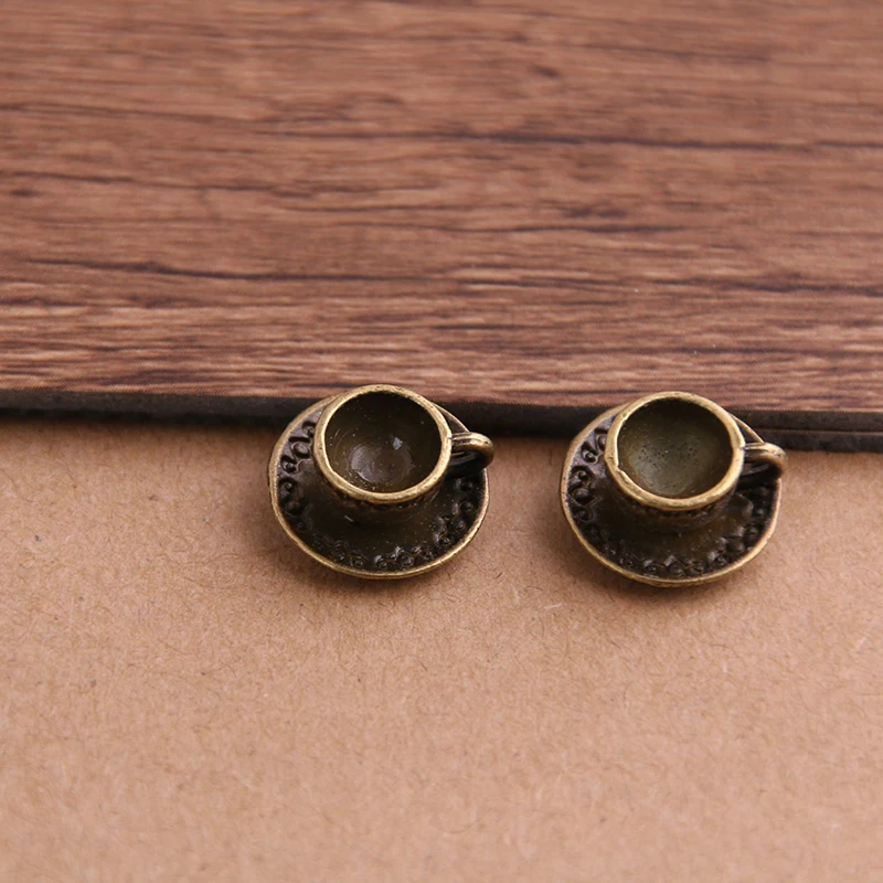 10PCS 14*14*8mm Tibetan Two Color 3D Coffee Cup Charms Pendants for Jewelry Making DIY Handmade Craft