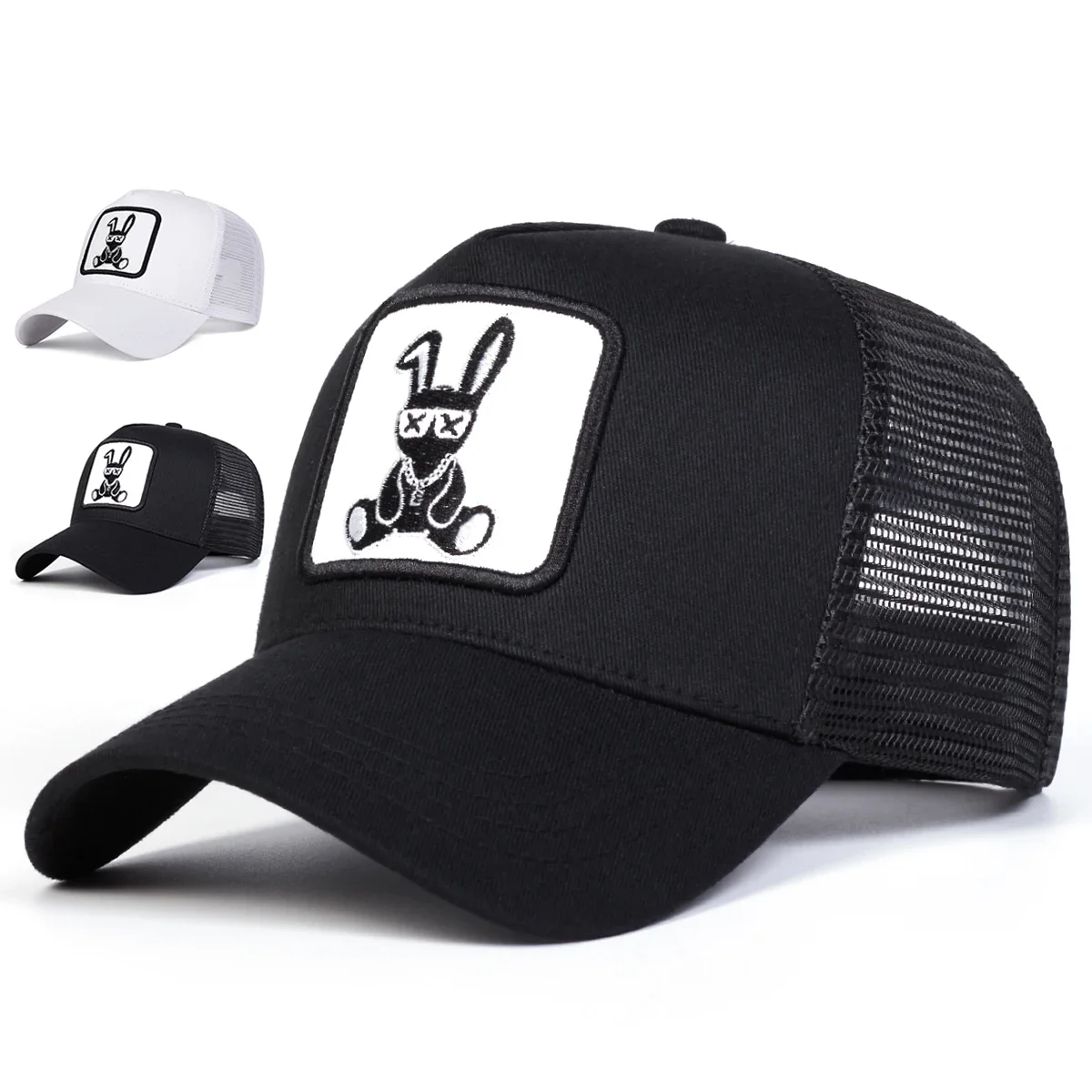 Unisex Cartoon Rabbit Embroidery Baseball Net Caps Outdoor Adjustable Spring and Summer Casual Sunscreen Hat