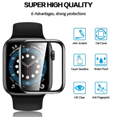 Imagen 2 del producto Protector de pantalla de cristal suave para Apple Watch, 44mm, 45mm, 41mm, 38mm, 42mm, película completa 9D HD, iWatch series 6, 5, 3, 8, 7, se, 40mm, accesorios