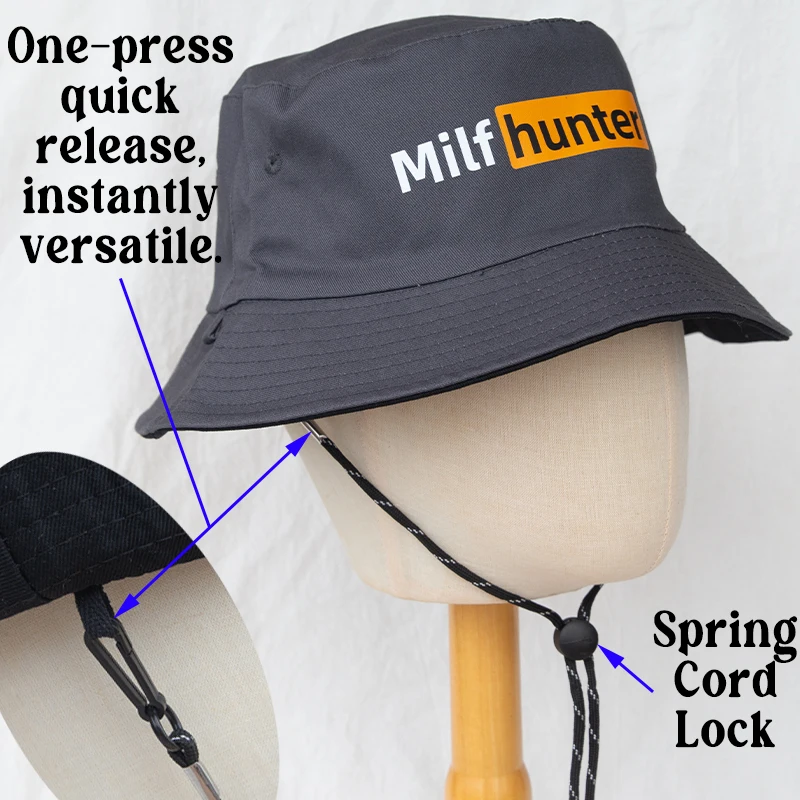 XXL Big Head Bucket Hat 62-64cm Funny Meme Fisherman Cap Oversized Sun Hat Milfhuner Print Two-Sided Wear Bob Hat Fit Size 8