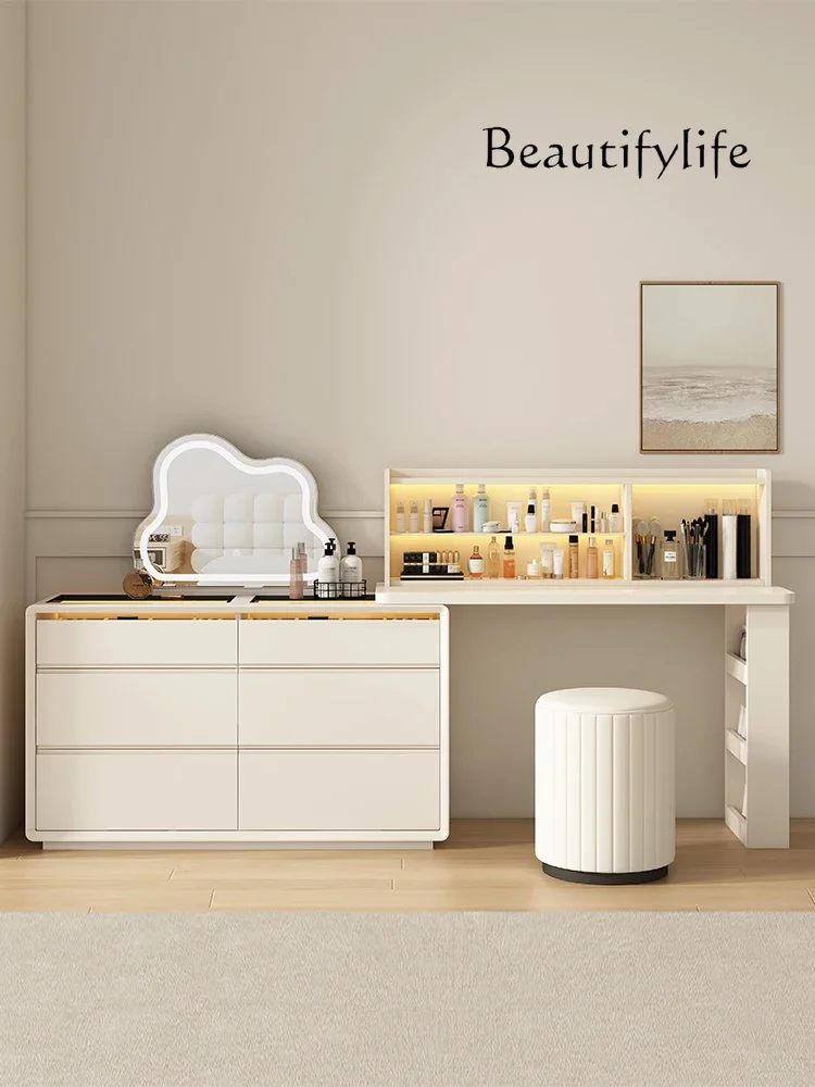 Cream Style Makeup Table Storage Cabinet Tailstock Chest of Drawers Integrated Corner Retractable