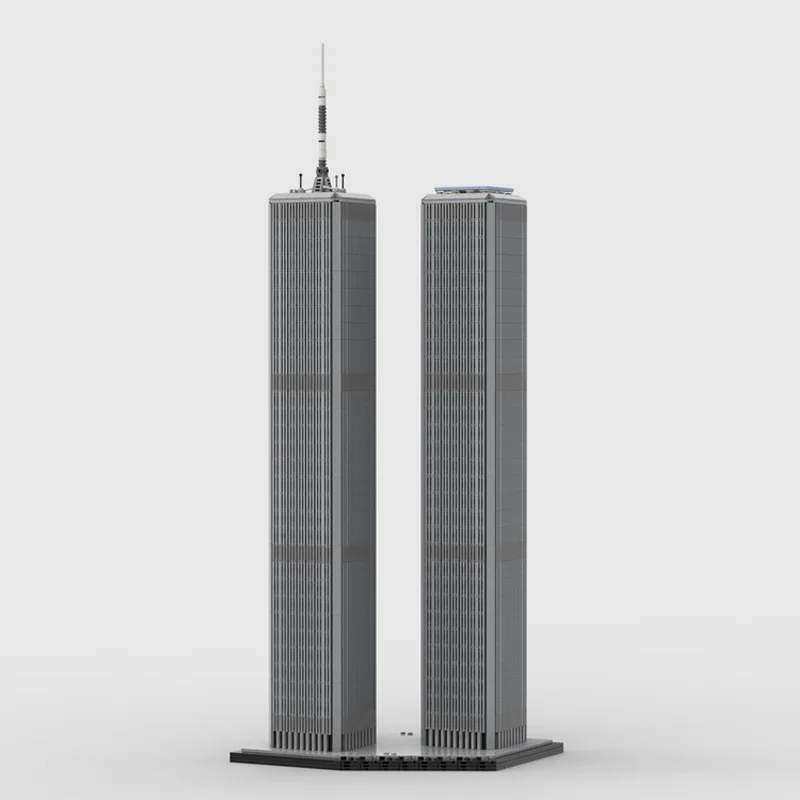 

MOC building block toy skyscraper model, World Trade Center Twin Towers 1:800 scale model, creative decorative assembly toy