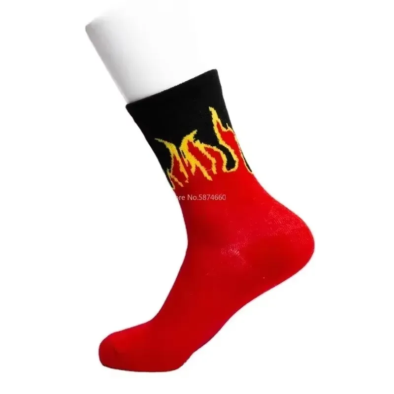 

1 Pairs Men Fashion Hip Hop Hit Color on Fire Crew Socks Red Flame Blaze Power Torch Hot Warmth Street Skateboard Cotton Socks