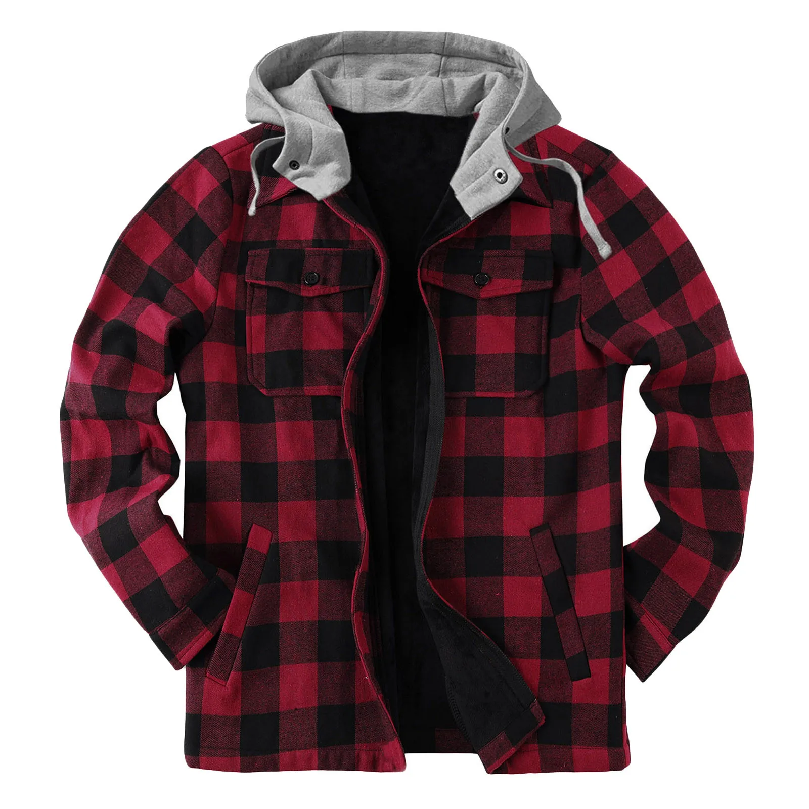 

Winter Vintage Plaid Jacket Mens Hooded Brushed Thicken Warm Oversized Coat Harajuku Retro Hoodie Outdoor Sports Casual Overcoat