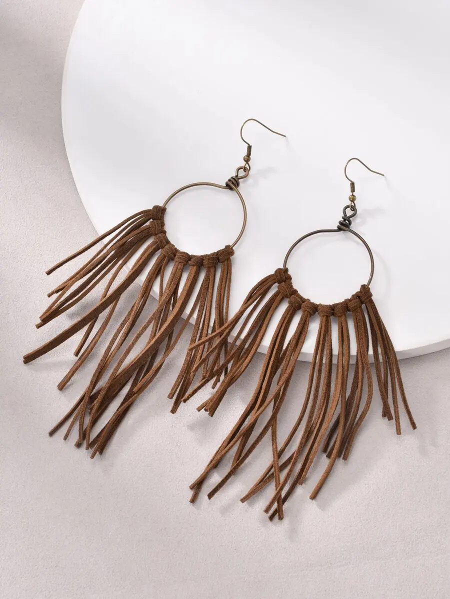 

Boho Fringe Tassel Earrings With Hoop Design For Women
