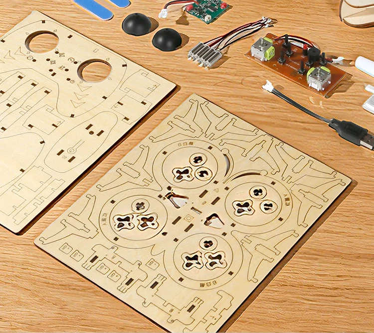 Wooden DIY Rc Drone Kit Assembled Remote Control Flying Toy Electtric Handmade Quadcopters Remote Aircraft Science Gadget