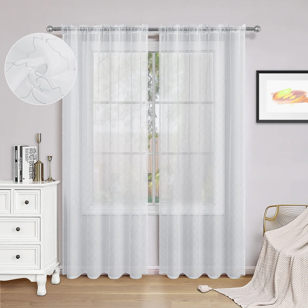 (7) Customized Rod-lined White Window Screen Semi-shading and Light-transmitting and Opaque Curtains