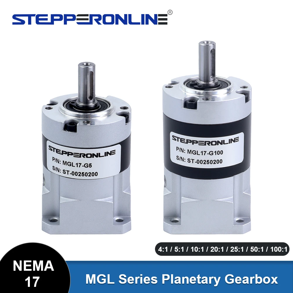 STEPPERONLINE Nema 17 High Precision Planetary Gearbox Motor Speed Reducer Ratio 4:1 to 100:1 for 5mm Shaft Nema17 Stepper Motor