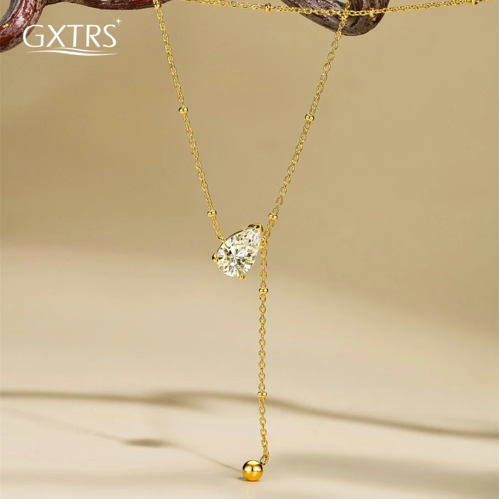 

GXTRS Waterdrop Zircon Necklaces For Women 925 Sterling Silver Sparkling High Carbon Stone Pendants Chains Fashion Fine Jewelry