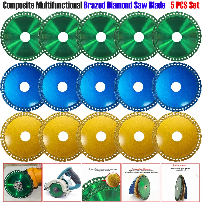 

5 PCS Composite Multifunctional Brazed Diamond Saw Blade Set Angle Grinder Multi Cutter Blade Multi Tool Blades Cutting Disc