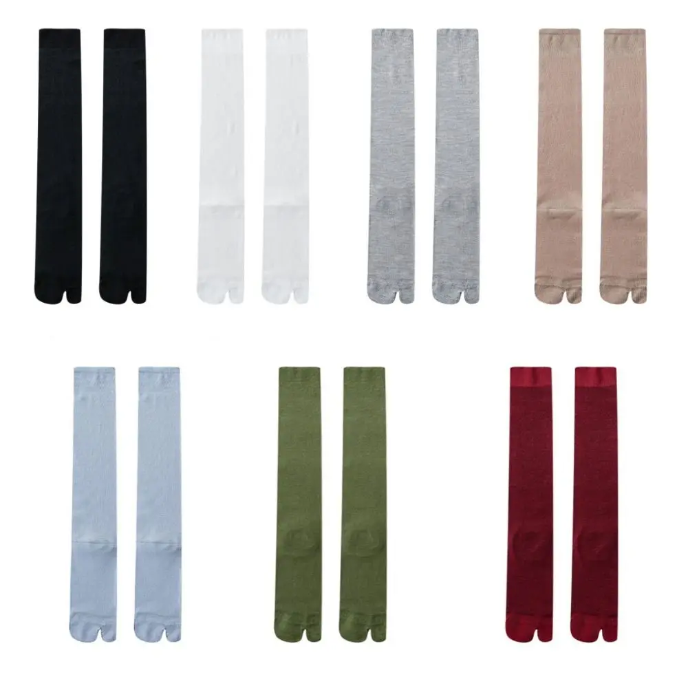 Fashion Solid Color Knee High Stockings Ultra-thin Mesh Ruffle Two Toe Socks JK Hosiery Calf Long Socks Summer