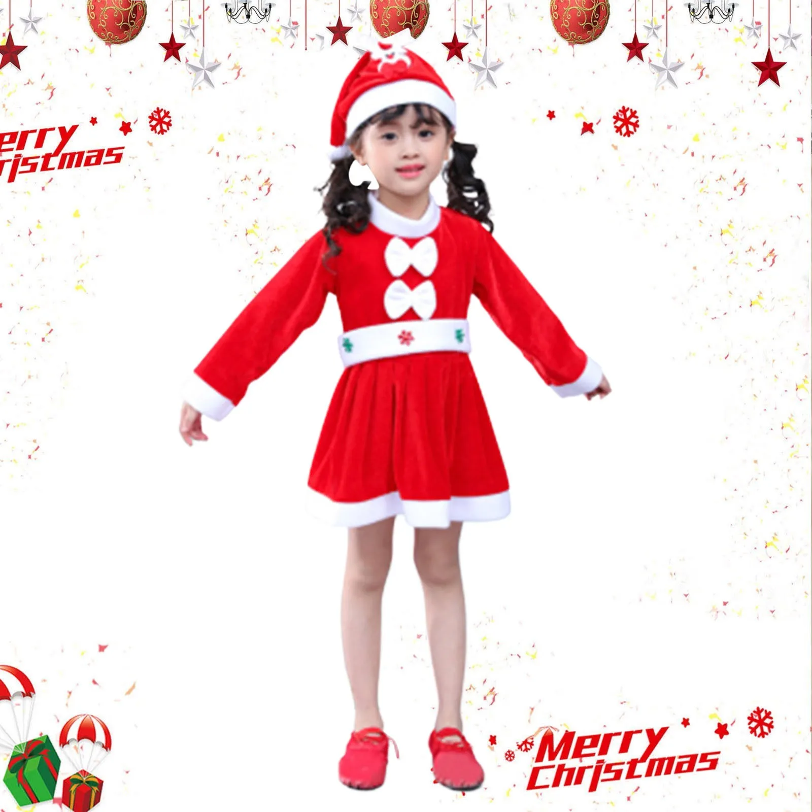 

Christmas Children Costume Boys Girls Cosplay Santa Claus Stage Costume Long Sleeve Holiday Party Fashion Cute Dress Clothing